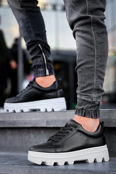 GökTR Kb-056 Kuback Black Skin White High Sole Casual Sneakers