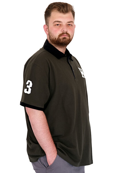 ModeXL Fashion XL Large Size Men's T-Shirt Polo Neck H Brouded U25312 Khaki