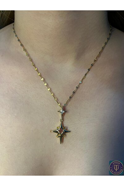 uyguntakıaksesuar قلادة سلسلة ذهبية على شكل نجمة - تصميم لامع وأنيق