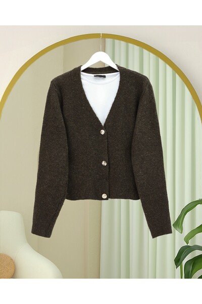 Modamorfo Soft Knit Cardigan with Buttons on the Front - K. Brown