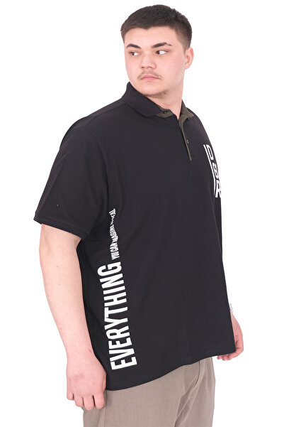 ModeXL Fashion XL Large Size Men's T-Shirt Polo Neck Real U25309 Black