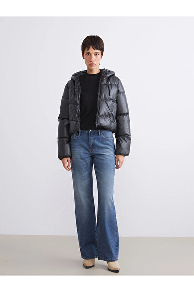 LC Waikiki Lcw Vision Black Women's Hooded Plain Puffer Coat