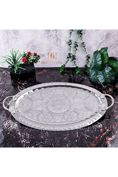 DMT COPPER HOME Dmt Gaziantep Copper 42.5 cm Ottoman Handcrafted Presentation Tray Henna Tray 42.5Cmx28Cm