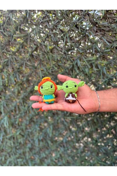 SLECrochet El Yapımı Shrek ve Fiona Amigurumi Oyuncak – 8-9 cm Karakter Figür