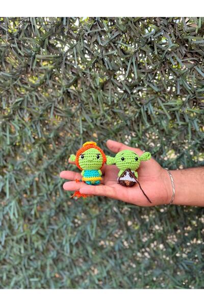 SLECrochet El Yapımı Shrek ve Fiona Amigurumi Oyuncak – 8-9 cm Karakter Figür