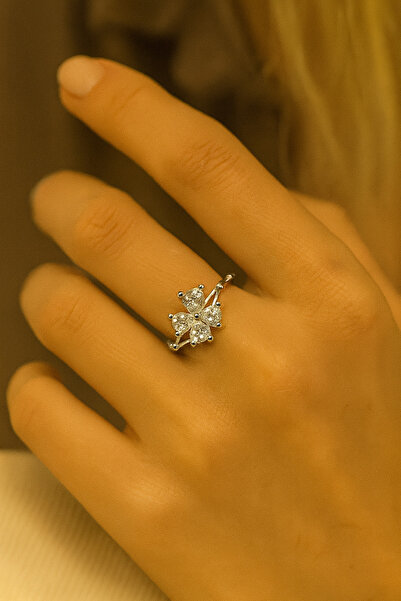 MakeWell خاتم قابل للتعديل بنمط البرسيم - خاتم قابل للتعديل بتصميم 4 أوراق ال...