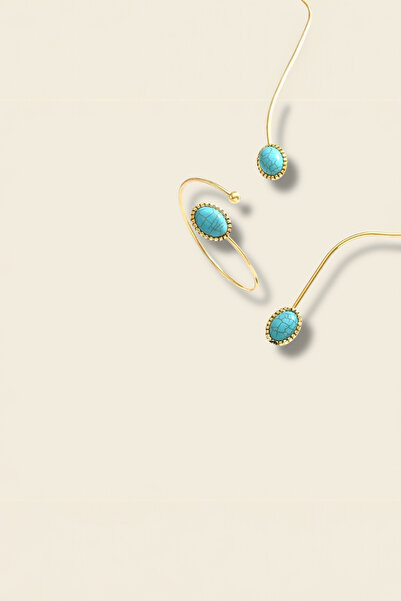 Sevilgülgünfinecrafts Turquoise Stone Wire Necklace & Bracelet Set / Collar Choker Necklace / Handcuff Bracelet