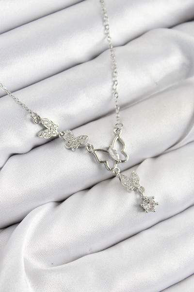 Skygo 316L Steel Zircon Stone Butterfly Model Silver Color Women's Necklace - Tj-Bko10404