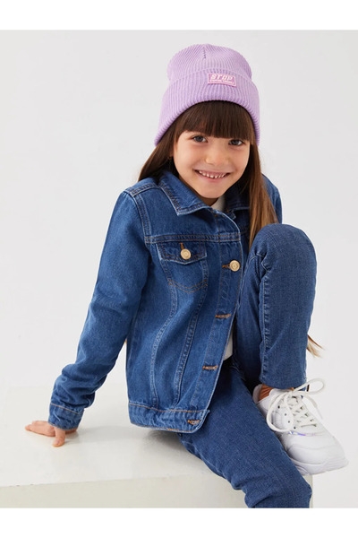 LC Waikiki LCW Kids Indigo Gömlek Yaka Kız Çocuk Jean Ceket