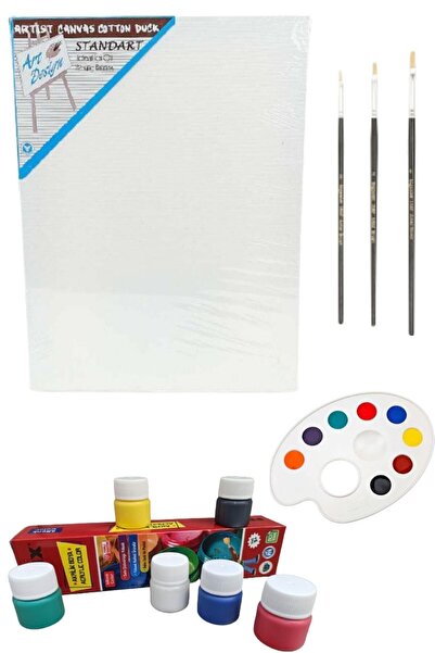 Oyun ve Sanat Resim Başlangıç Seti - Tuval, 3lü Fırça, Palet, 6'lı Akrilik Bo...