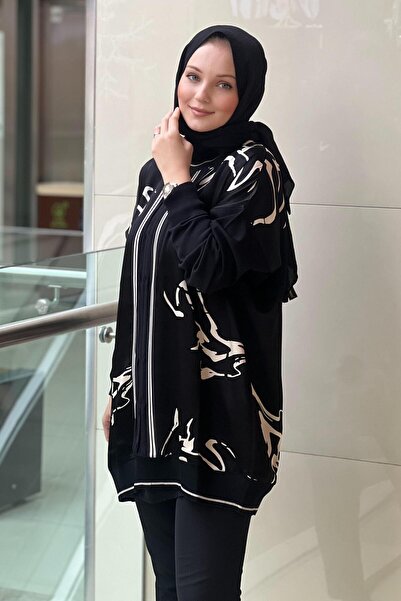 Ghisa Patterned Satin Tunic with Knitwear Detail