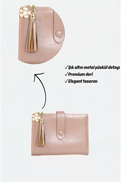 Mazel Design 015 Luxe Pembe İthal Kadın Cüzdan - Altın Püskül Detaylı, Elegan...