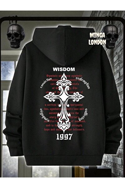 Minga London Hanorac oversize unisex negru cu imprimeu 1997