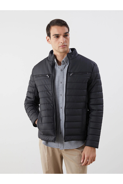 LC Waikiki Lcw Vision Black Slim Fit Stand Collar Men's Leather Look Coat