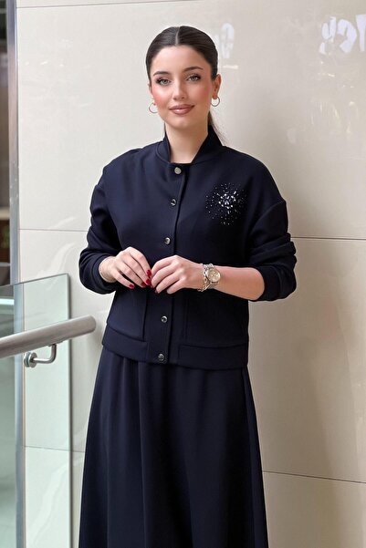 Nuss Star Beaded Snap Fastener Jacket Skirt Set