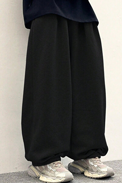 BSBSPOR Kışlık Bol Baggy Eşofman Altı Lastikli Paça Ayarlanabilir Unisex Erkek Kadın Gri Siyah Antrasit