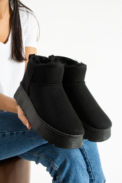 rungo KADIN İÇİ KÜRKLÜ SÜET KIŞLIK KALIN TABANLI BİLEKTE KISA MİNİ BOT