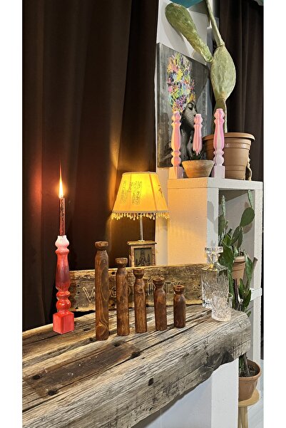 Woodlinity Ahşap Şam’dan mumluk 5’li çam ağacı kestane renkli