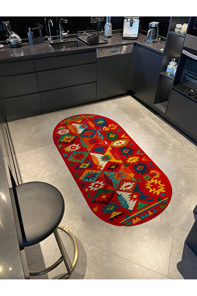 Rugs Modern Halı MOSSO Kırmızı Temalı Geleneksel Baklava Desenli Dokuma Taban...