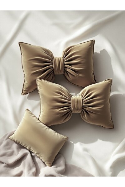 JACA Fiyonk Görünümlü Kadife Dekoratif Yastık İç Dolgulu Kurdele Hediye Kırle...