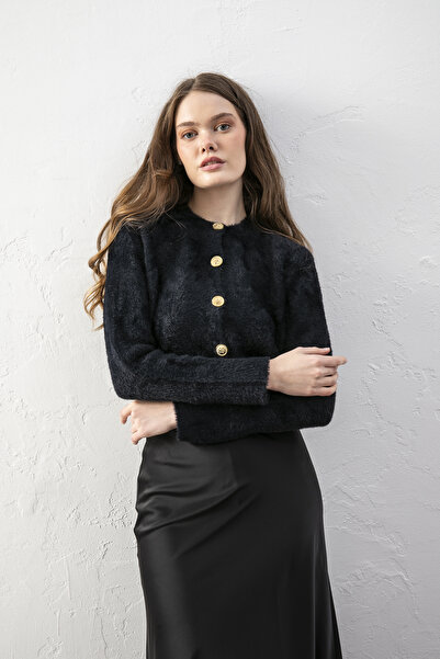 Loov Yumuşak Dokulu Siyah Düğmeli Crop Hırka – Abiye Bolero Tarzı Şık Kadın Puffy Hırka - Yumoş Hırka