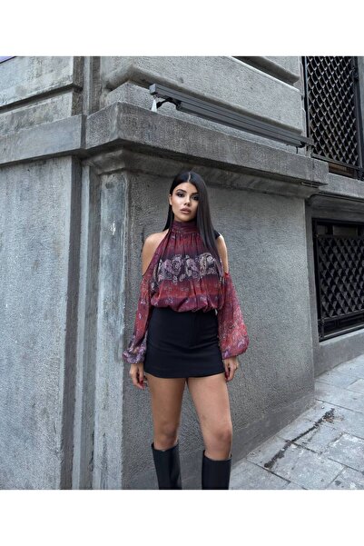 Friday Mood Women's Mixed Pattern Off-Shoulder Blouse