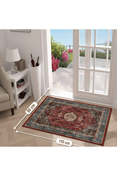 Home Soul Vintage Distressed Rug | Turkish Oriental Design | Dark Red and Navy Teal