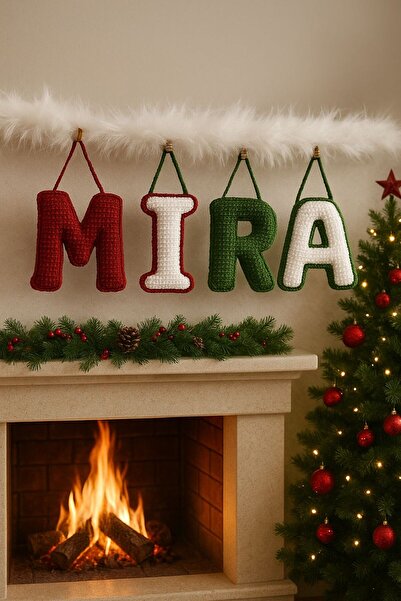 ORGANICMIRA Harf Örgü Yılbaşı Süsü İsim Bebek Duvar Süsü Hastane Bebek Kapı S...