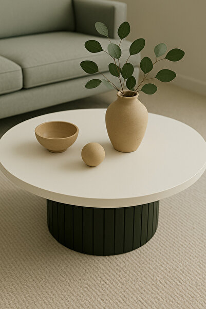Arvessohome Modern Kalın Kenarlı (36 mm kalınlıklı) Yuvarlak Orta Sehpa