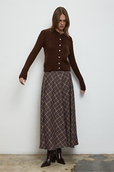 QANU Καρό φούστα Lady καφέ