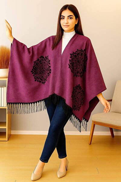 ALDAİR Women's winter double-sided poncho shoulder 140x140