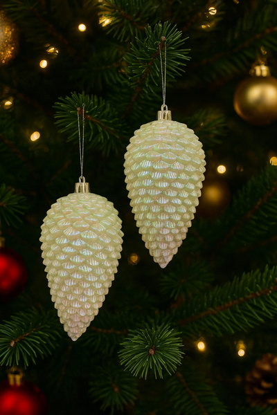 Huzur Party Store Голограмна шишка 2 шт. 17 см великого розміру Новорічна ялинка Прикраса Світиться Крутиться Яскрава прикраса для ялинки