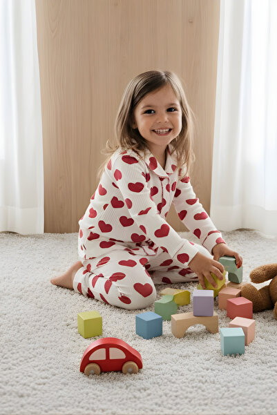 BUUFUU Baby Girl Set Heart Patterned Long Sleeve Cotton Pajama Set 0-6 Months