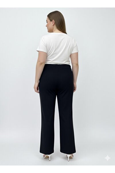 My ELİF Tekstil Black Wide-Leg High-Waisted Woven Plus Size Fabric Pants
