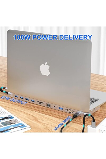 Generic محطة إرساء USB C 11 في 1 مع HDMI بدقة 4K وVGA وقارئ SD/TF و4 منافذ USB 3.0 وRJ45 - محول لـ