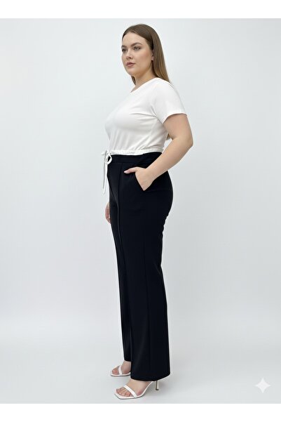 My ELİF Tekstil Black Wide-Leg High-Waisted Woven Plus Size Fabric Pants