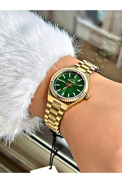 Slazenger Steel Band Steel Case 5 Atm Water Resistant Gold-Green Color Women Wristwatch 2476Mr