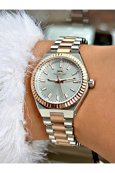 Slazenger Steel Band Steel Case 5 Atm Water Resistant Silver-Copper Color Women Wristwatch 2476Mr