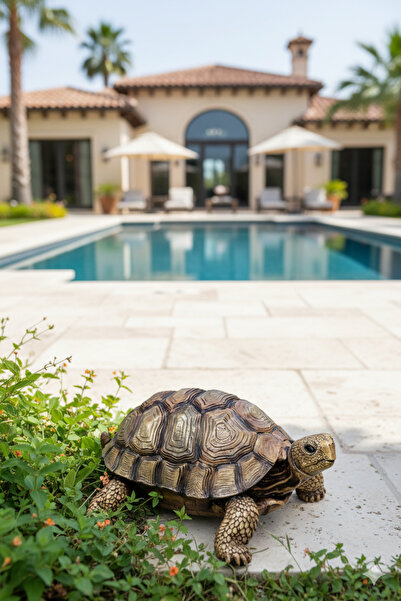 Dekoromi Kaplumbağa Heykeli Biblo 32x24cm El Boyaması Dekoratif Ürün Dış Meka...