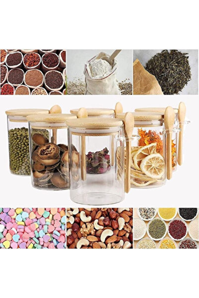 OEM Glass storage jar with airtight bamboo lid and spoon, 80x120cm