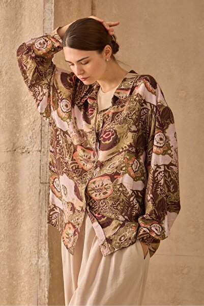 QANU Πουκάμισο Leaves καφέ