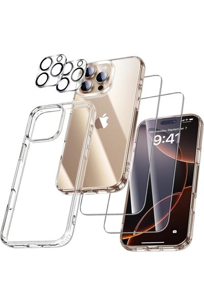 Generic غطاء شفاف مقاوم للصدمات ٥ في ١ لهاتف iPhone ١٦ Pro Max مع واقيات للشا...