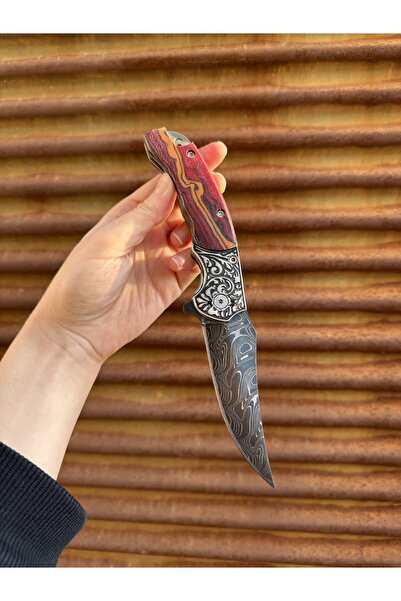 Atakknives 180 kat dövme yerli damascus gravürlü çakı / koleksiyonluk - tek adet - eşsiz