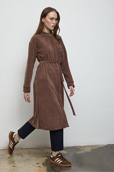 QANU Βελούδινο πουκάμισο καφέ