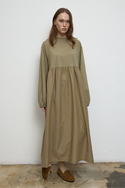 QANU Drawstring Sweat Dress Khaki