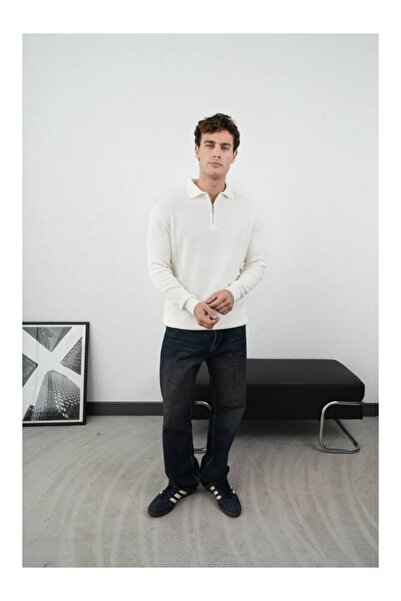 perasttesktil Men's Zippered Shirt Collar Knitwear