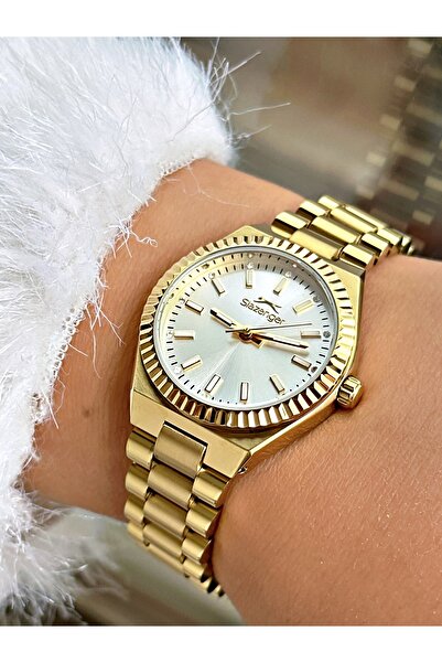 Slazenger Steel Band Steel Case 5 Atm Water Resistant Gold Color Women Wristwatch 2476Mr
