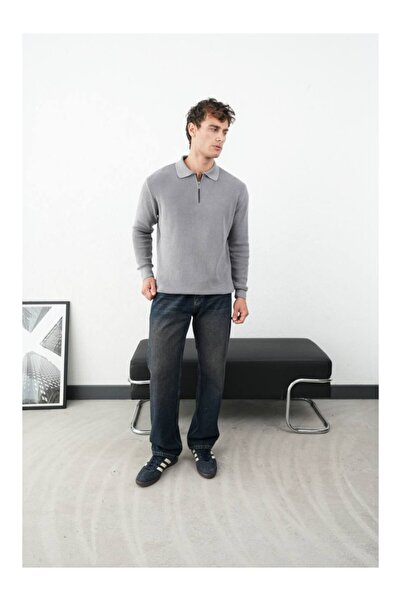 perasttesktil Men's Zippered Shirt Collar Knitwear