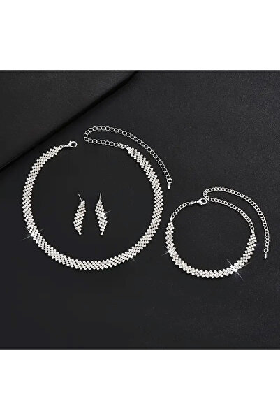 Estilo Lingerie Zircon Stone Zigzag Weave Model Necklace Earrings Bracelet Set Gift Jewelry Set Wedding Engagement Set