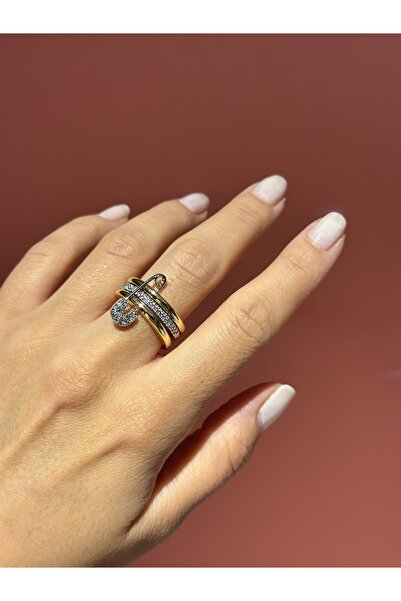 Tasarım Çengelli İğne Model Zirkon Taşlı 3'lü Yüzük